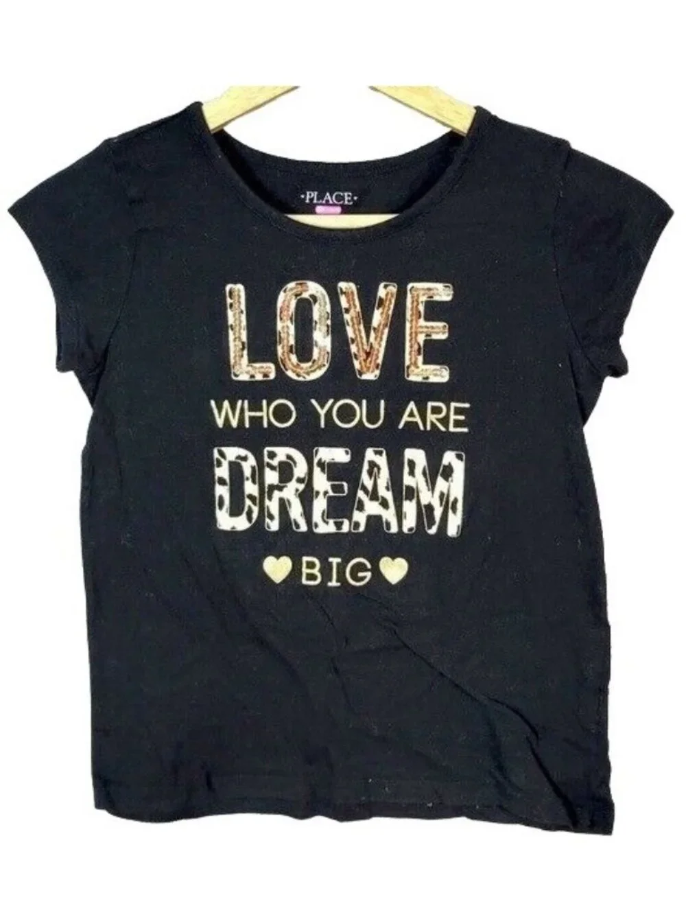 Children's Place Girls Sequin Top Black Large 10 12 Love Who You Are Dream Big